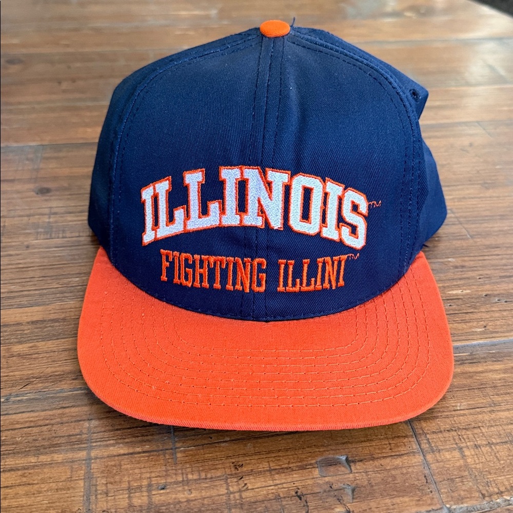 Vintage Illinois Fighting Illini Hat Snap Back One SZ College Made USA Chief
